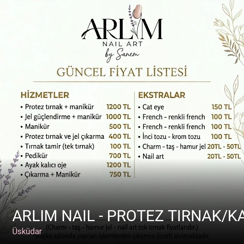 Üsküdar Arlim Nail - Protez Tırnak/Kalıcı Oje/Jel Güçlendirme — Manikür, Pedikür, Cilt Bakımı