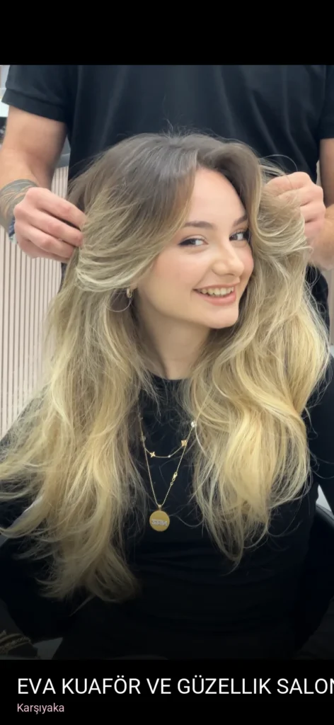 Karşıyaka Eva Kuaför ve Güzellik Salonu | Ombre Sombre Röfle | Gelin Başı Makyajı — Saç Bakımı, Keratin
